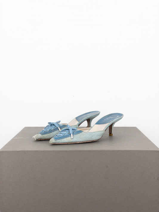 Dior by Galliano SS02 Lace-Up Corset Denim Kitten Heel Mules