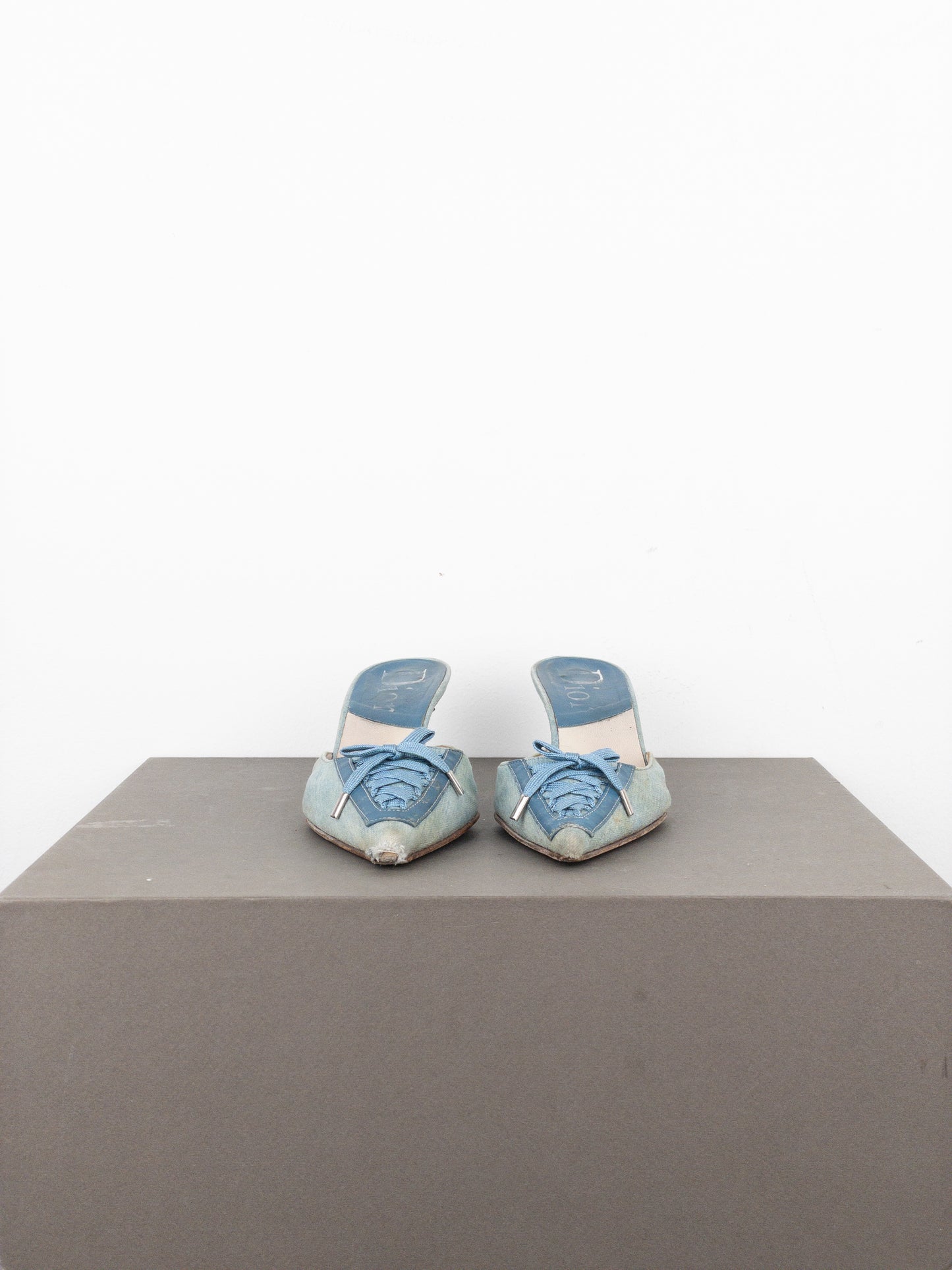 Dior by Galliano SS02 Lace-Up Corset Denim Kitten Heel Mules