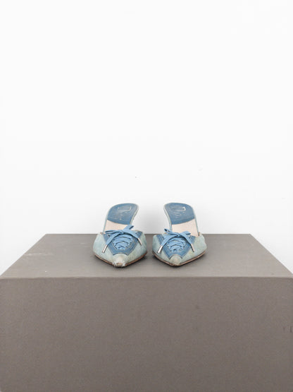 Dior by Galliano SS02 Lace-Up Corset Denim Kitten Heel Mules