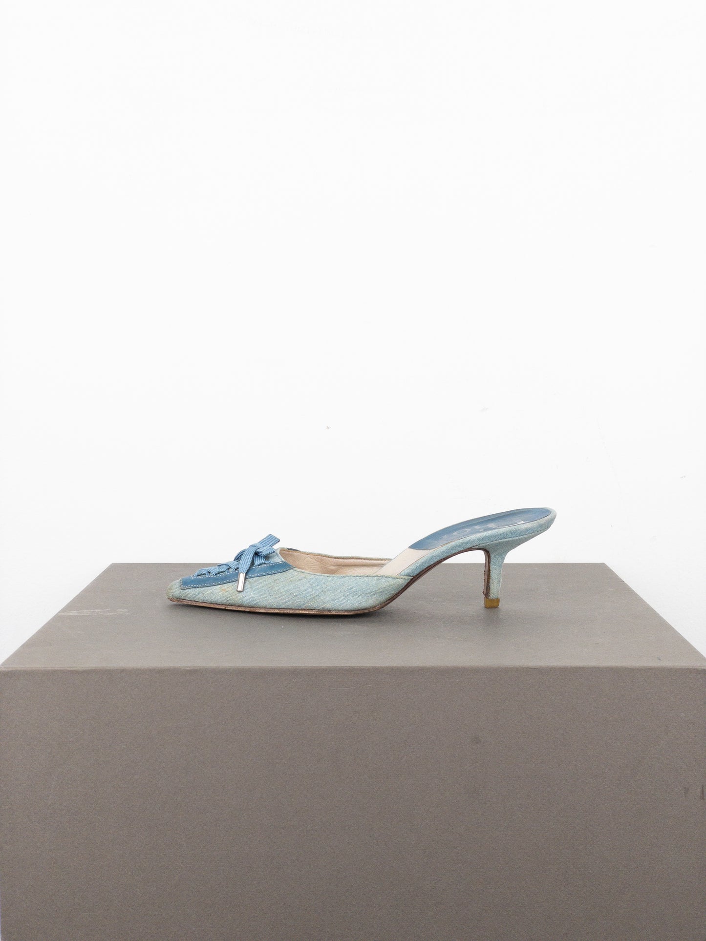 Dior by Galliano SS02 Lace-Up Corset Denim Kitten Heel Mules