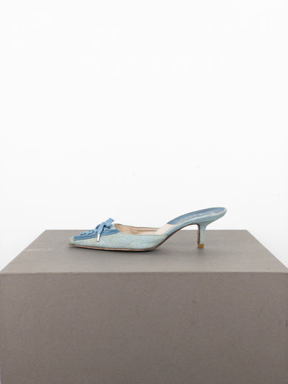 Dior by Galliano SS02 Lace-Up Corset Denim Kitten Heel Mules