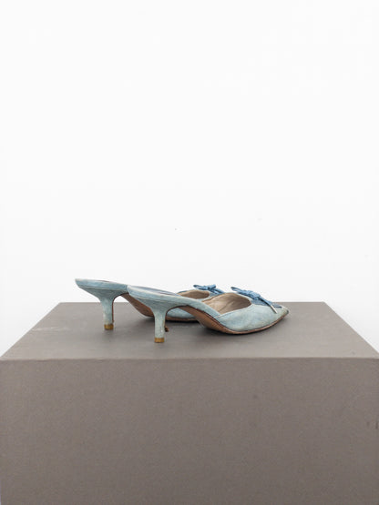 Dior by Galliano SS02 Lace-Up Corset Denim Kitten Heel Mules