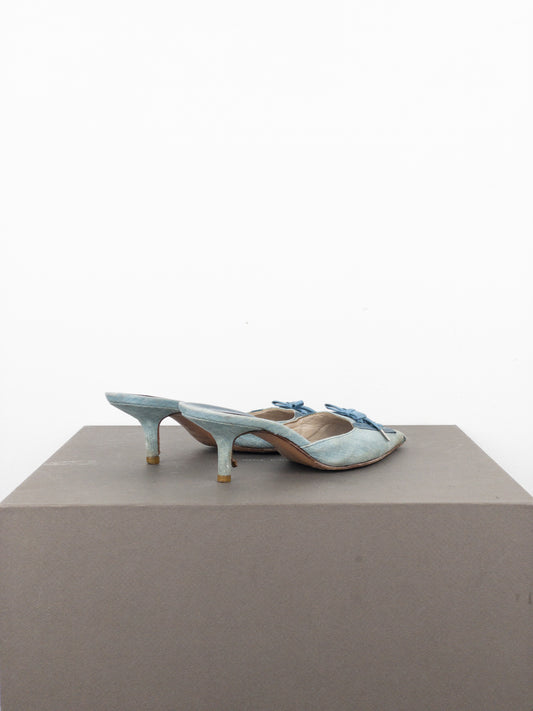 Dior by Galliano SS02 Lace-Up Corset Denim Kitten Heel Mules