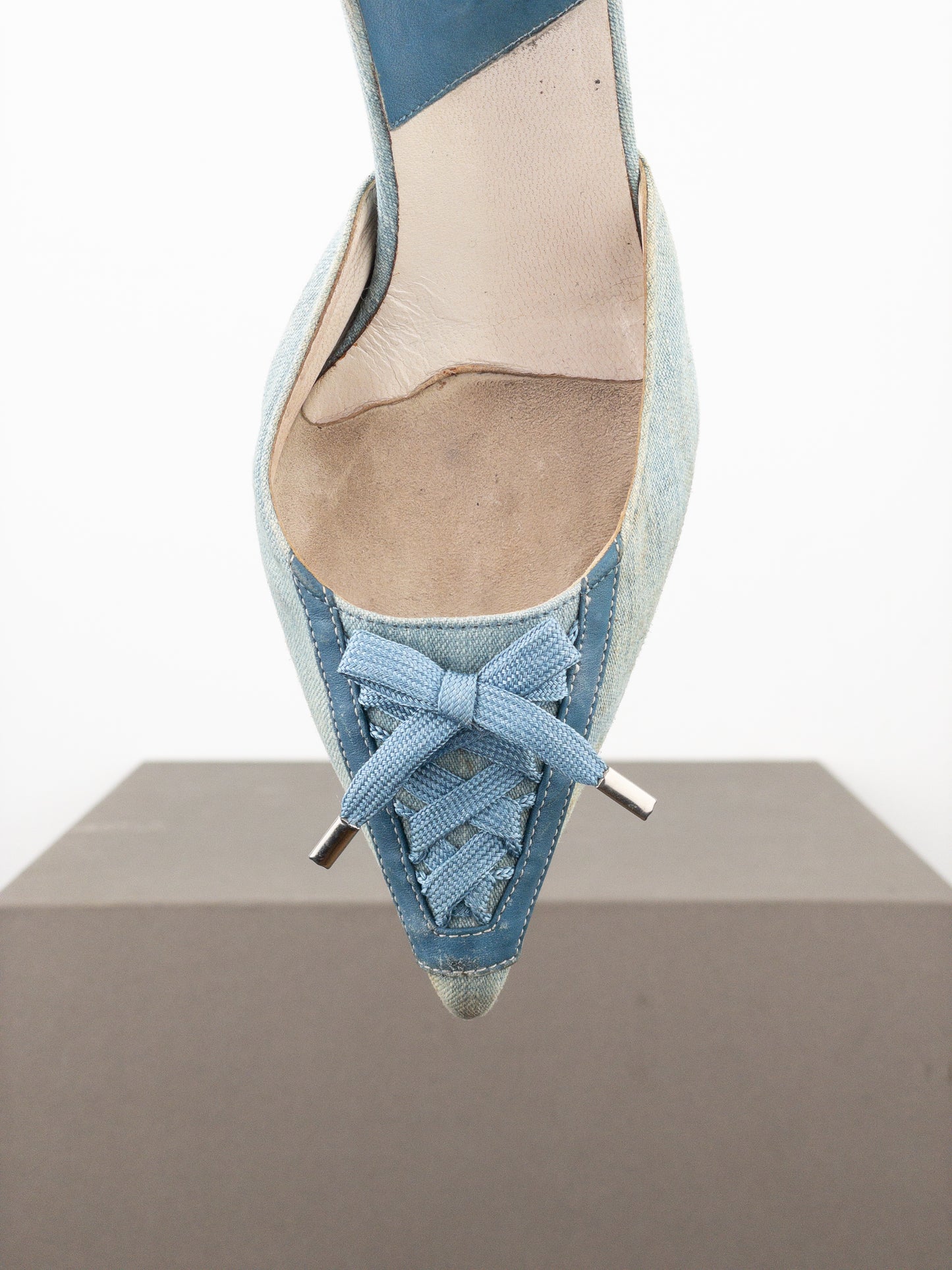 Dior by Galliano SS02 Lace-Up Corset Denim Kitten Heel Mules