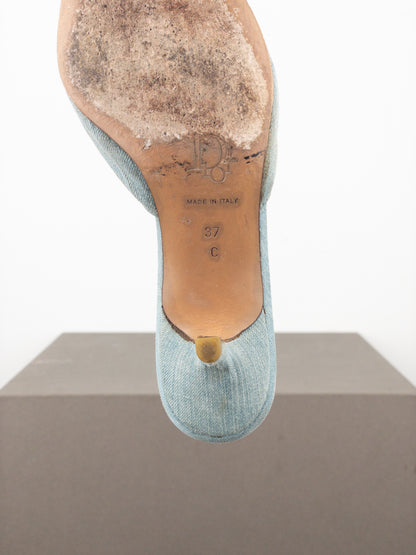 Dior by Galliano SS02 Lace-Up Corset Denim Kitten Heel Mules