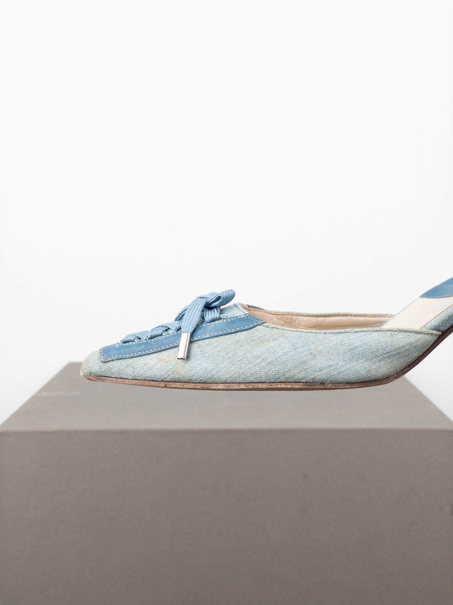 Dior by Galliano SS02 Lace-Up Corset Denim Kitten Heel Mules