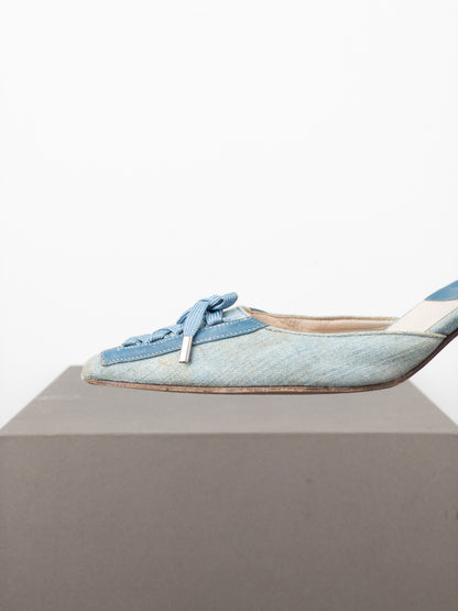 Dior by Galliano SS02 Lace-Up Corset Denim Kitten Heel Mules