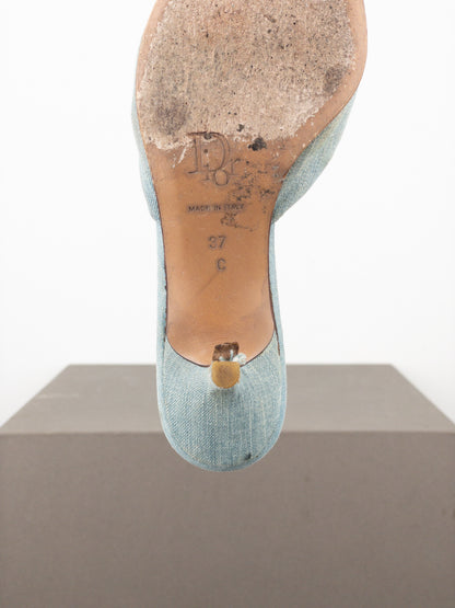 Dior by Galliano SS02 Lace-Up Corset Denim Kitten Heel Mules