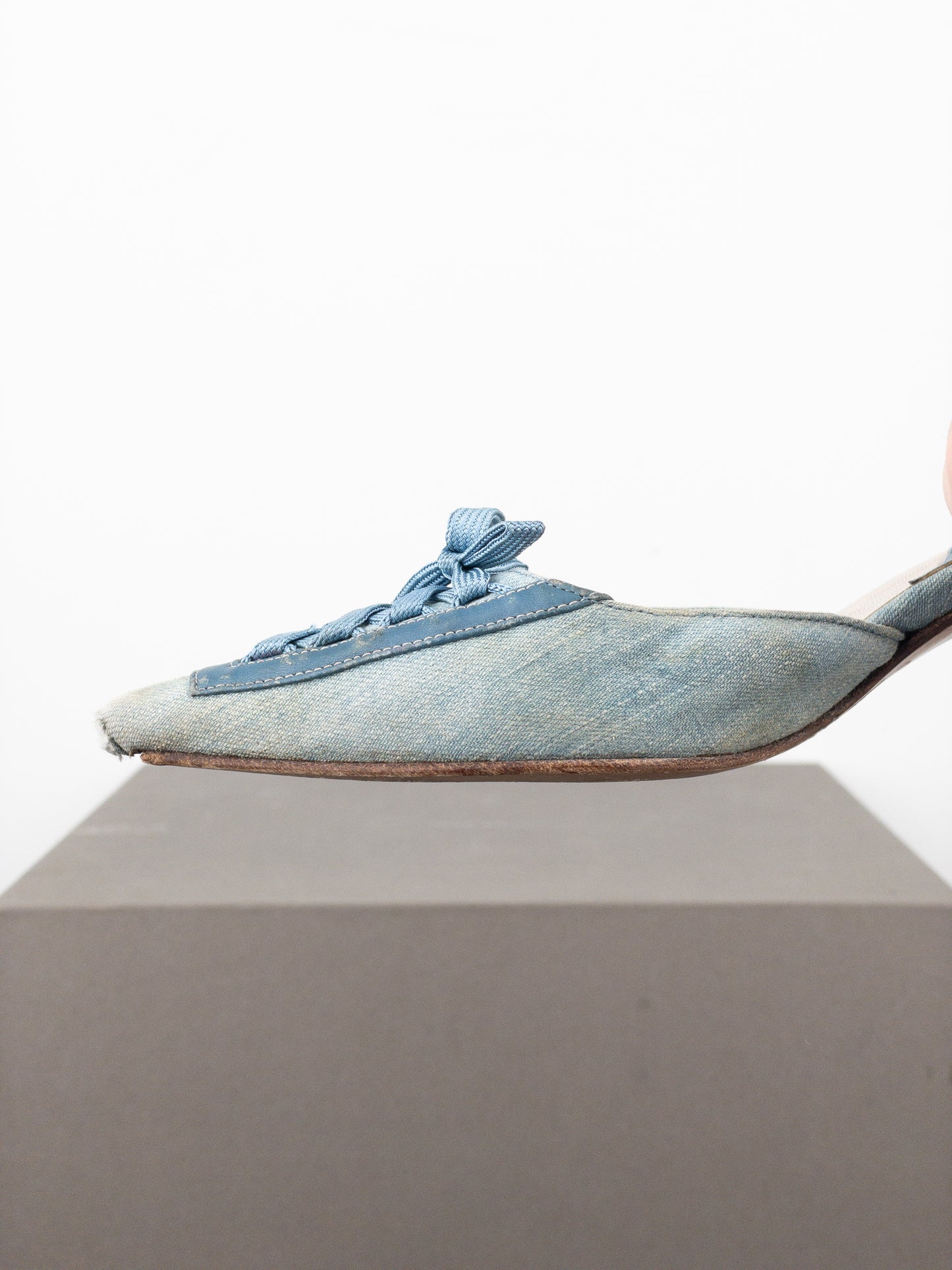 Dior by Galliano SS02 Lace-Up Corset Denim Kitten Heel Mules