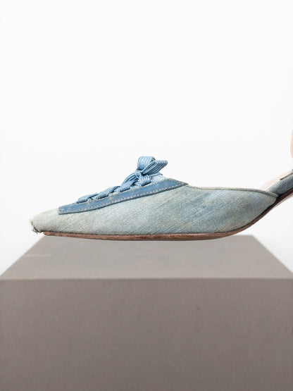 Dior by Galliano SS02 Lace-Up Corset Denim Kitten Heel Mules