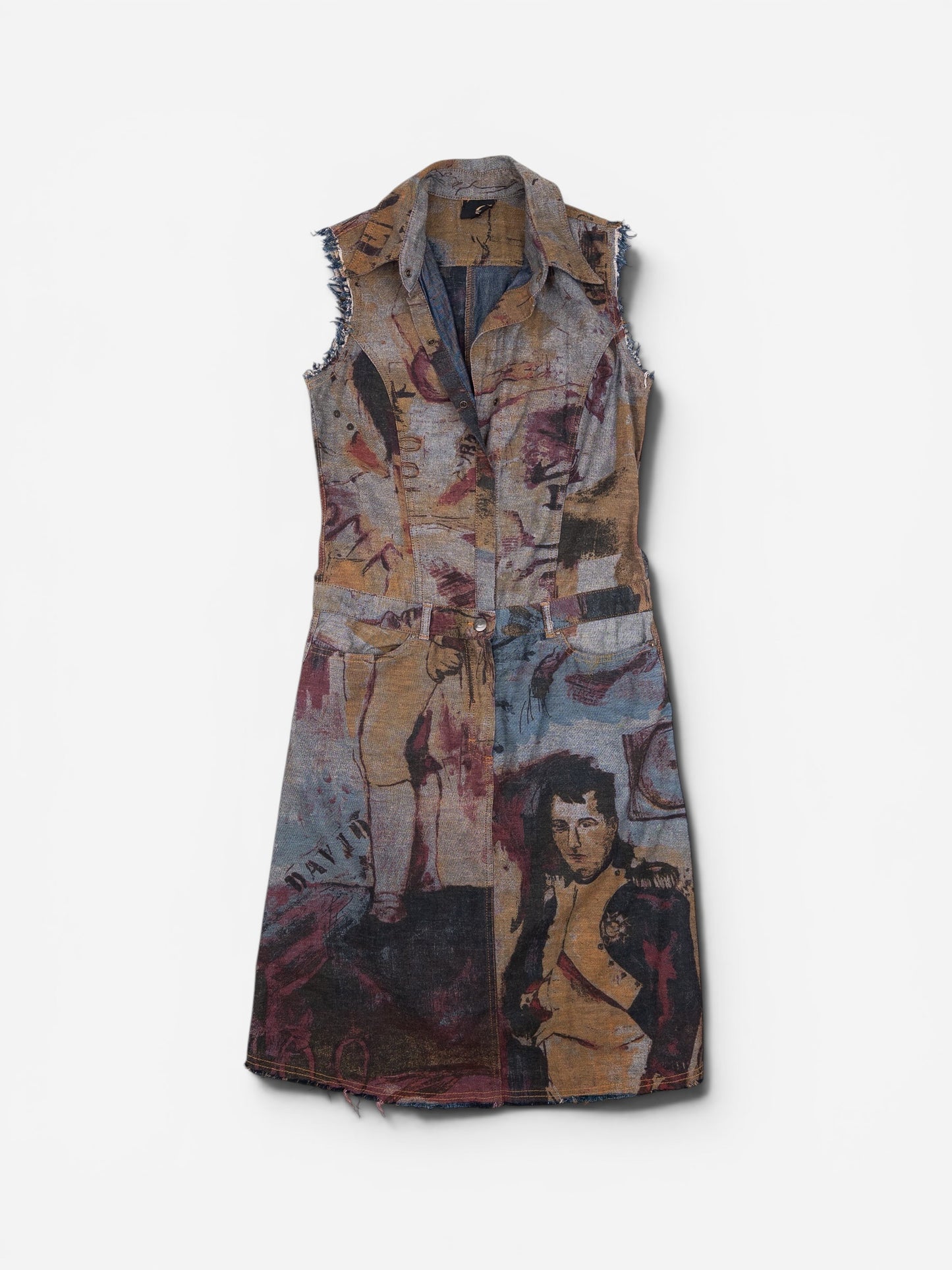 Roberto Cavalli 2000s Napoleon Print Denim Maxi Dress