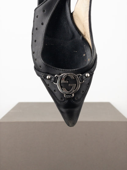 Gucci by Tom Ford 2000s GG Logo Slingback Kitten Heels
