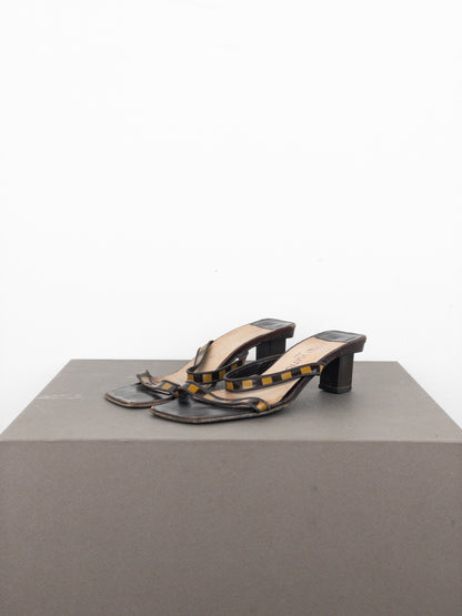 Louis Vuitton 2000s Square Toe Damier Check Sandal Mule Heels