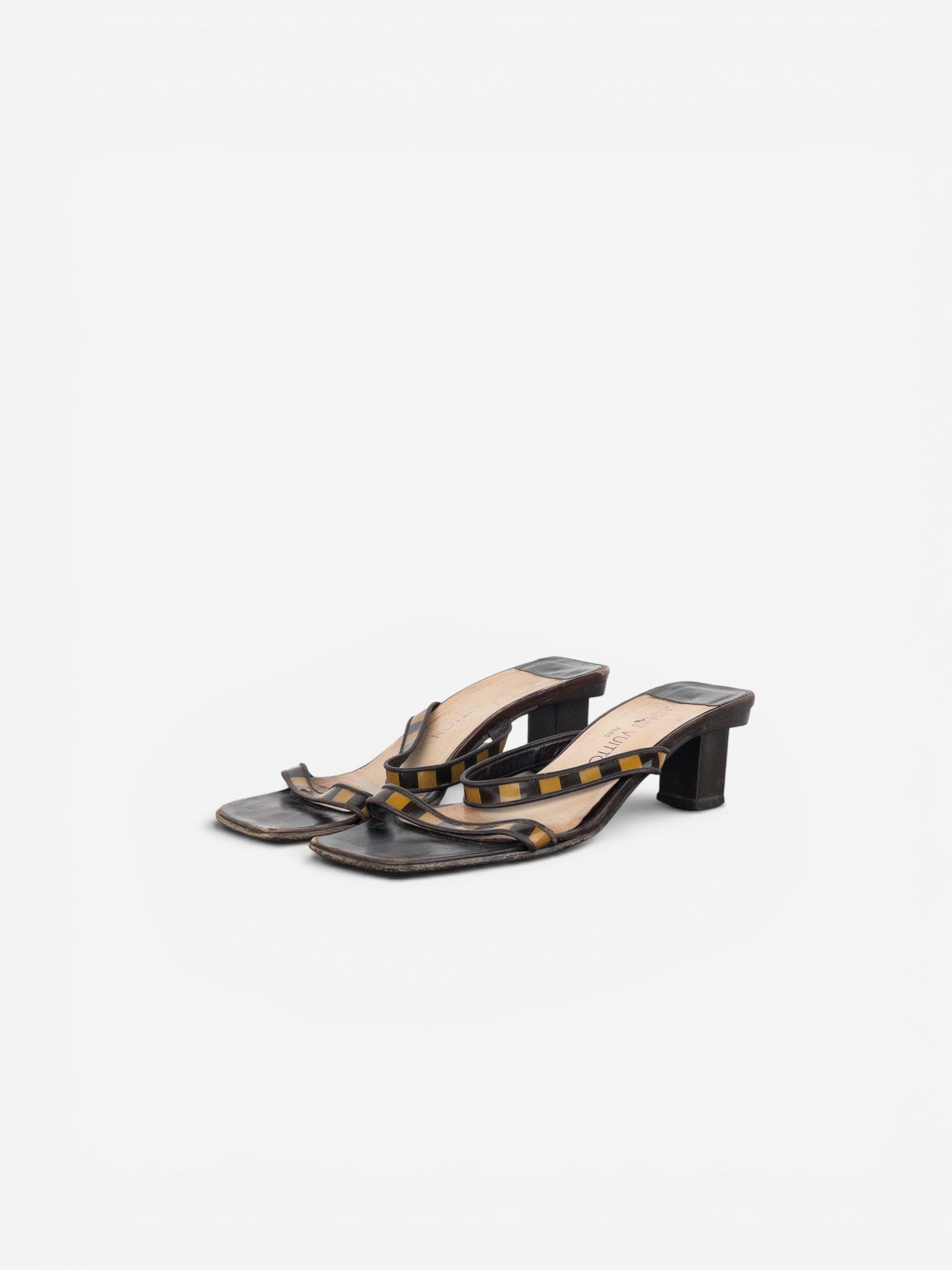 Louis Vuitton 2000s Square Toe Damier Check Sandal Mule Heels