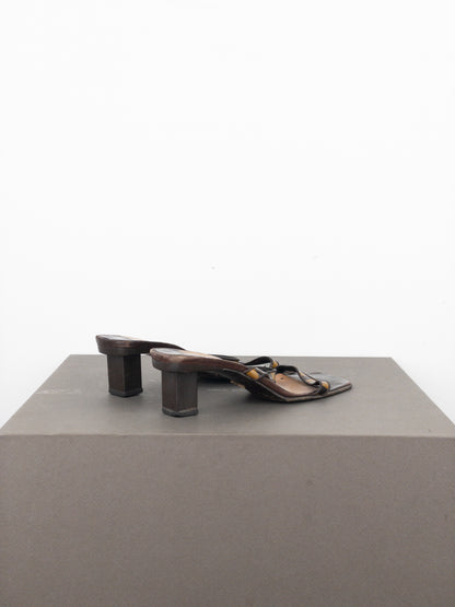 Louis Vuitton 2000s Square Toe Damier Check Sandal Mule Heels