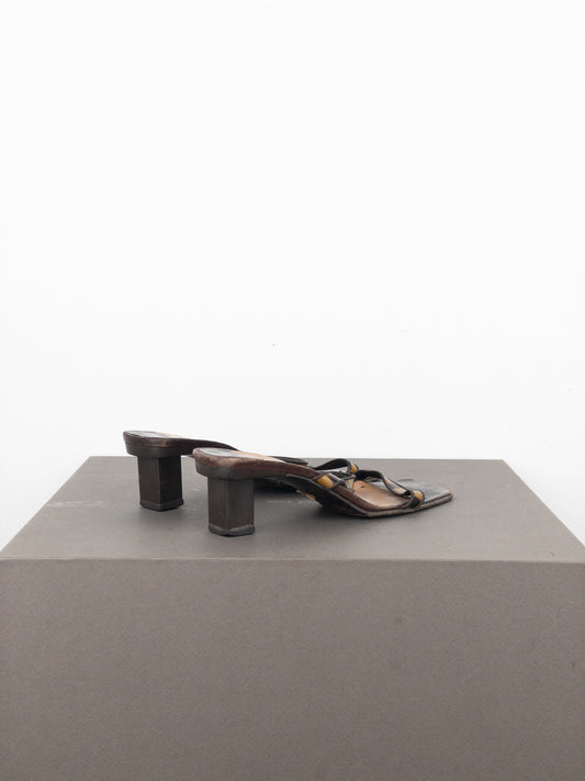 Louis Vuitton 2000s Square Toe Damier Check Sandal Mule Heels