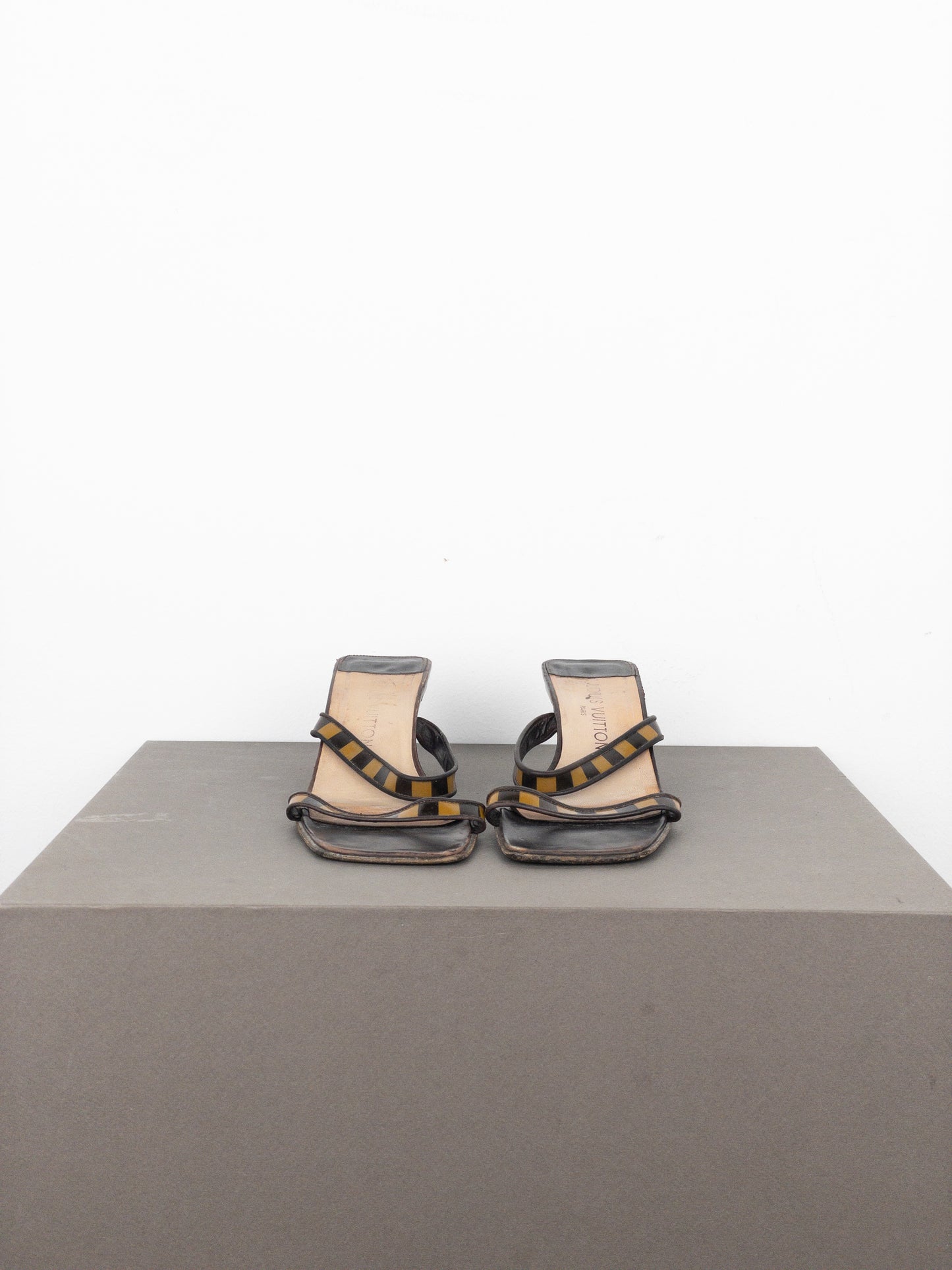 Louis Vuitton 2000s Square Toe Damier Check Sandal Mule Heels
