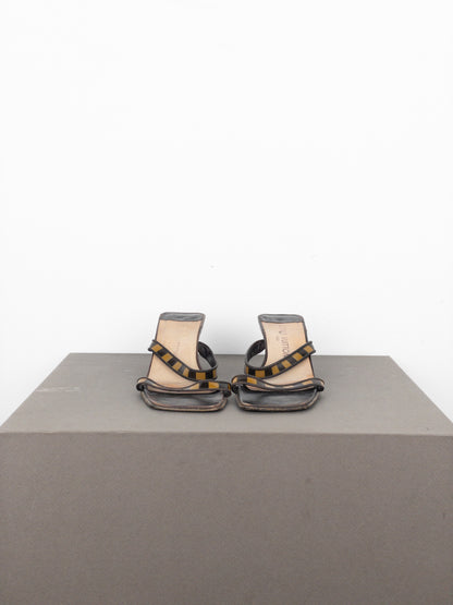 Louis Vuitton 2000s Square Toe Damier Check Sandal Mule Heels