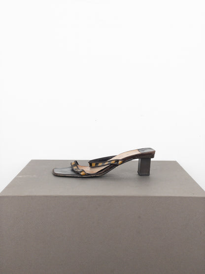 Louis Vuitton 2000s Square Toe Damier Check Sandal Mule Heels