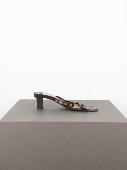 Louis Vuitton 2000s Square Toe Damier Check Sandal Mule Heels