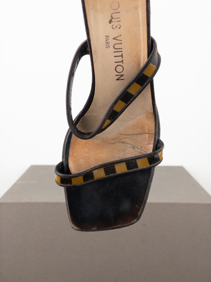 Louis Vuitton 2000s Square Toe Damier Check Sandal Mule Heels