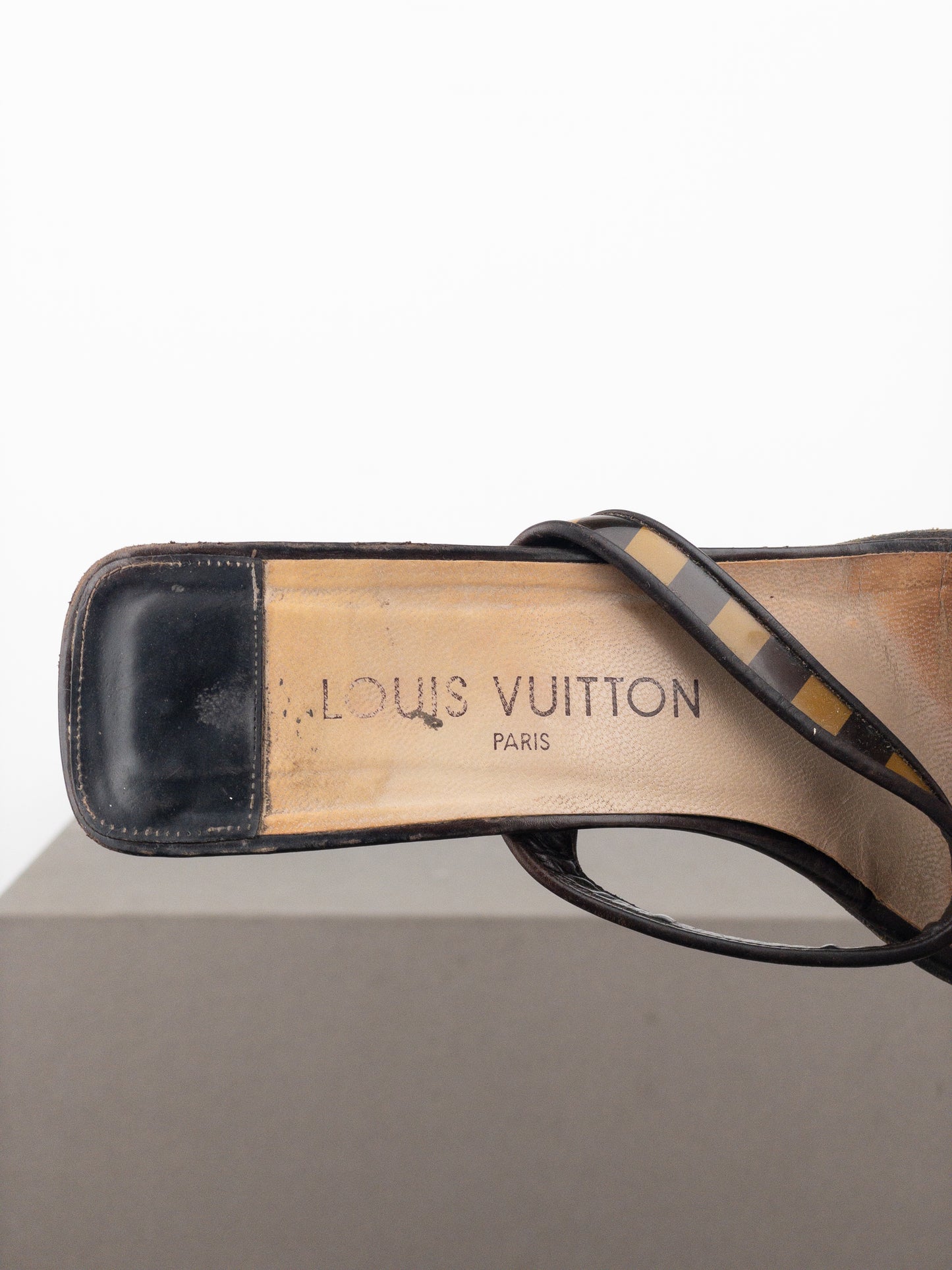 Louis Vuitton 2000s Square Toe Damier Check Sandal Mule Heels