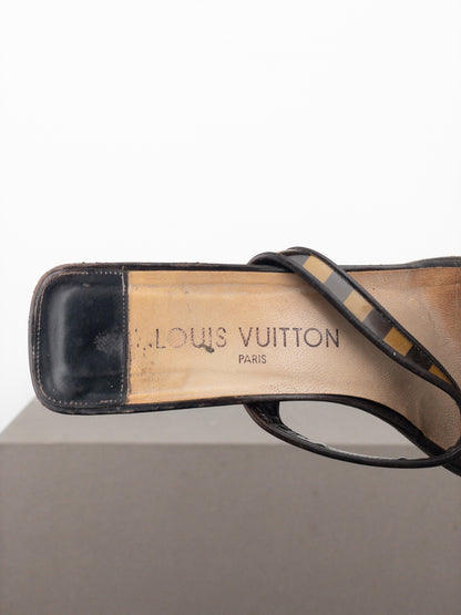 Louis Vuitton 2000s Square Toe Damier Check Sandal Mule Heels