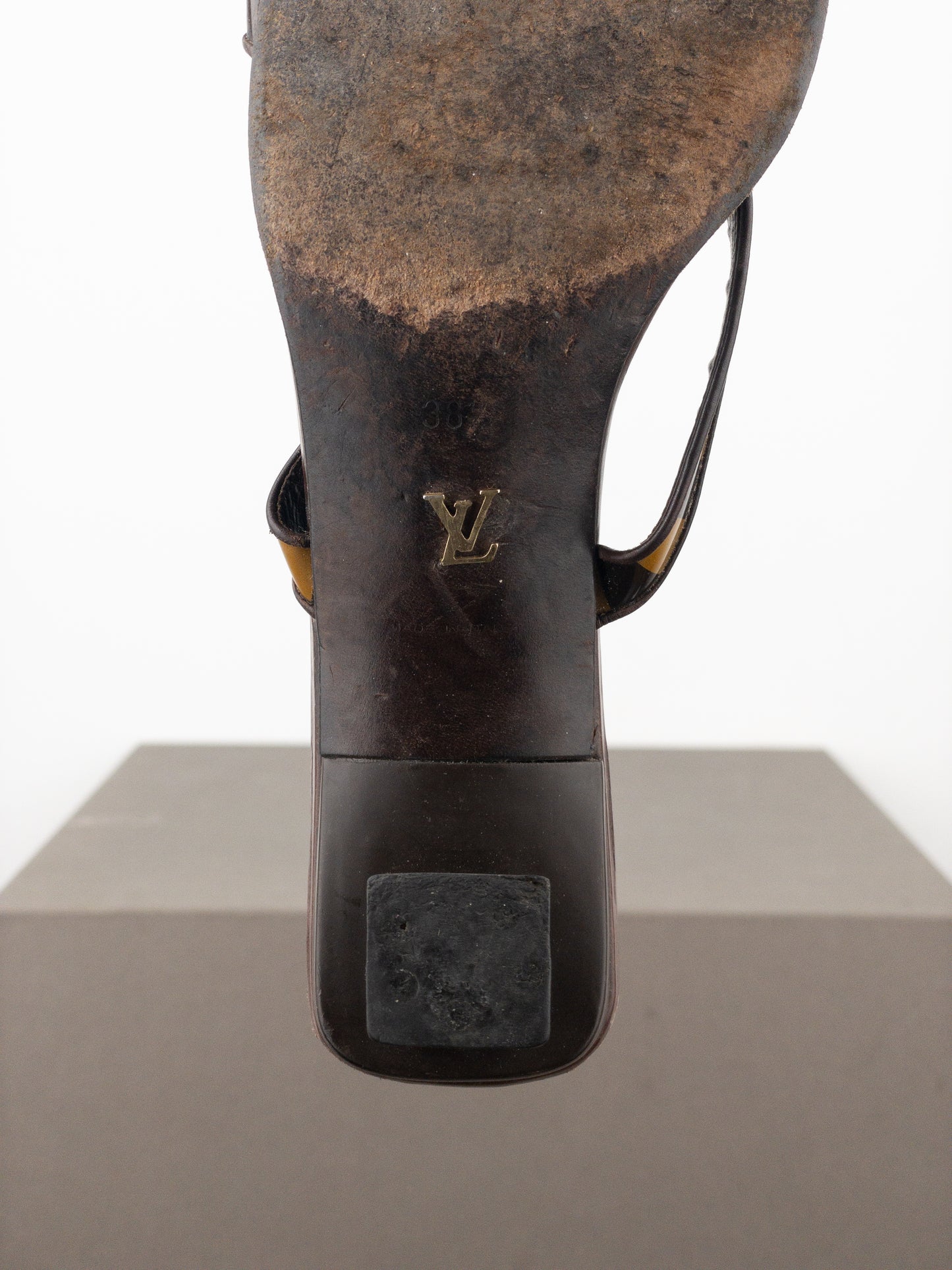Louis Vuitton 2000s Square Toe Damier Check Sandal Mule Heels