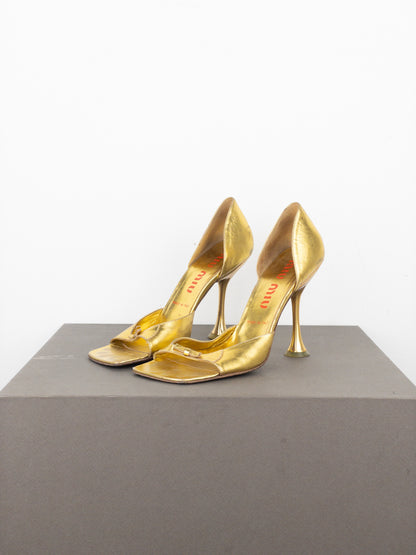 Miu Miu AW99 Square Toe Sculptural Metal High Heels
