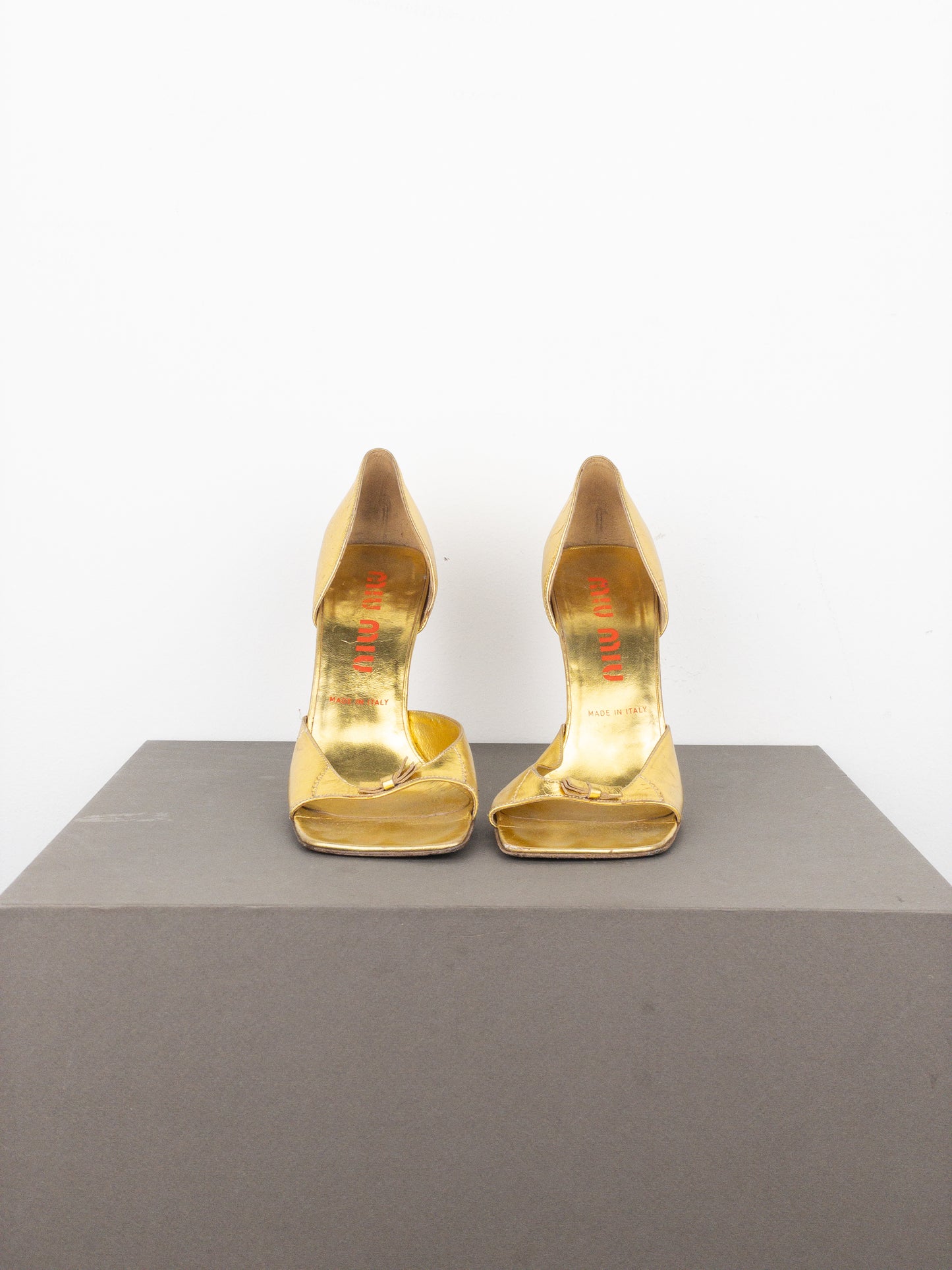 Miu Miu AW99 Square Toe Sculptural Metal High Heels