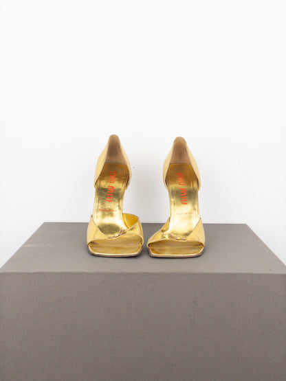 Miu Miu AW99 Square Toe Sculptural Metal High Heels