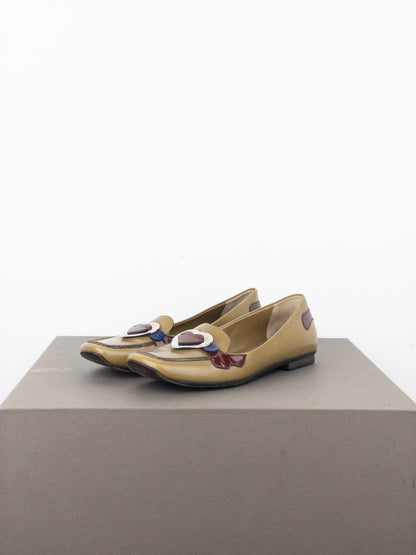 Prada SS00 Square Toe Metal Heart Loafers