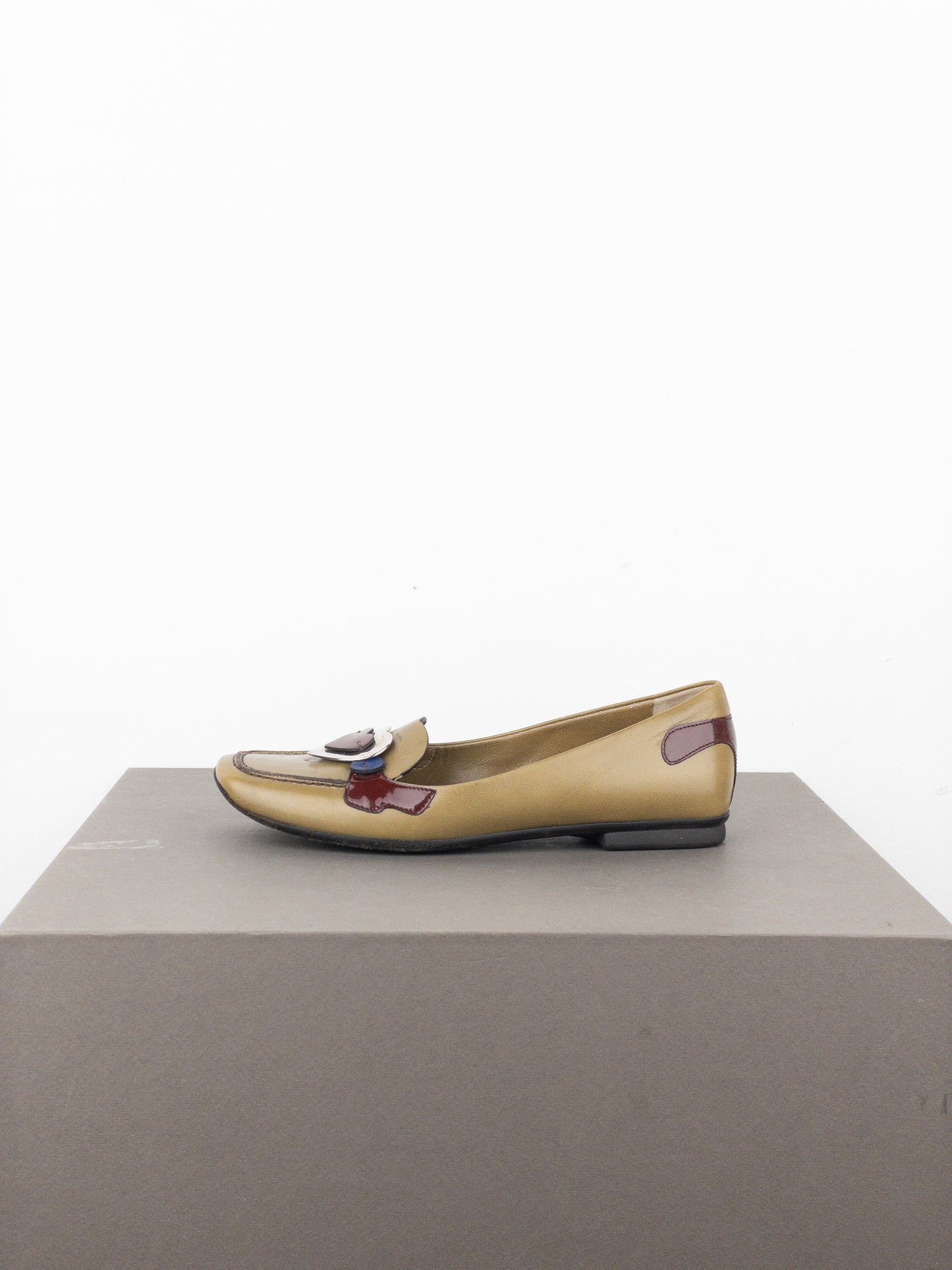 Prada SS00 Square Toe Metal Heart Loafers