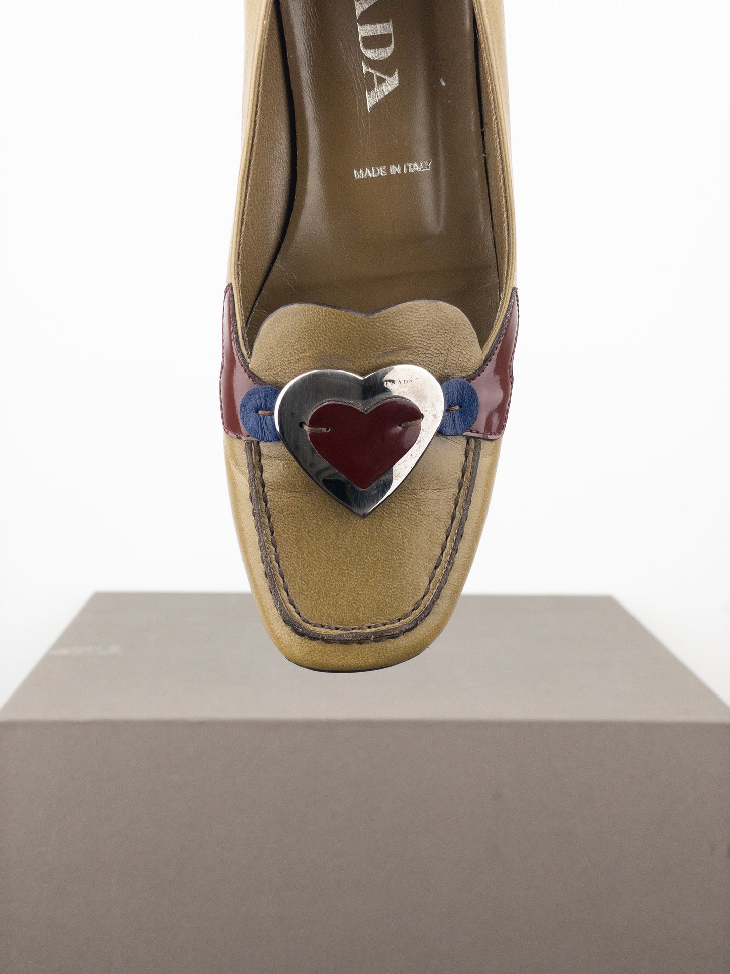 Prada SS00 Square Toe Metal Heart Loafers