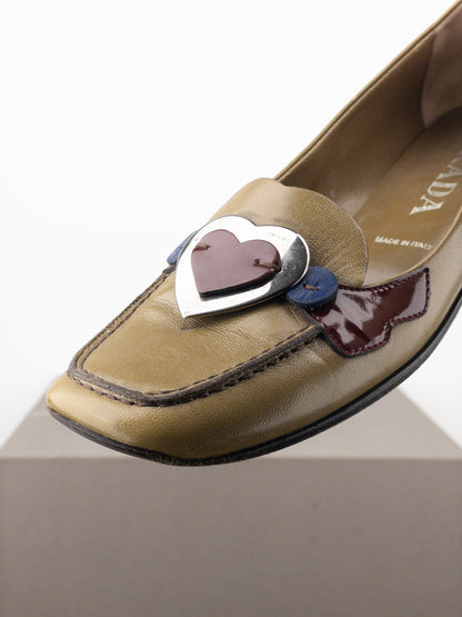 Prada SS00 Square Toe Metal Heart Loafers