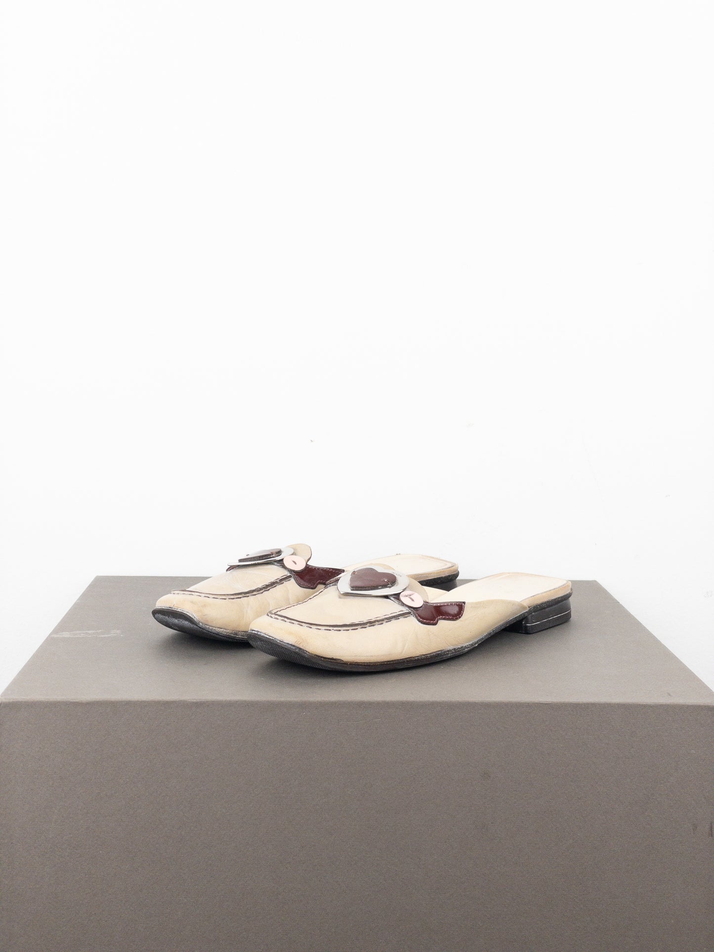 Prada SS00 Square Toe Metal Heart Mules