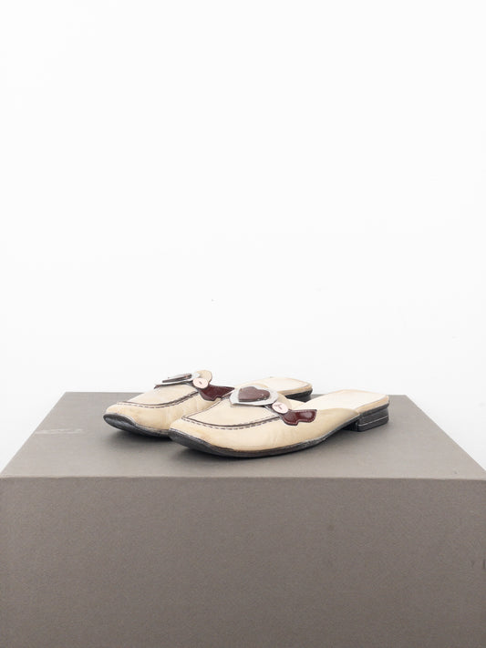 Prada SS00 Square Toe Metal Heart Mules