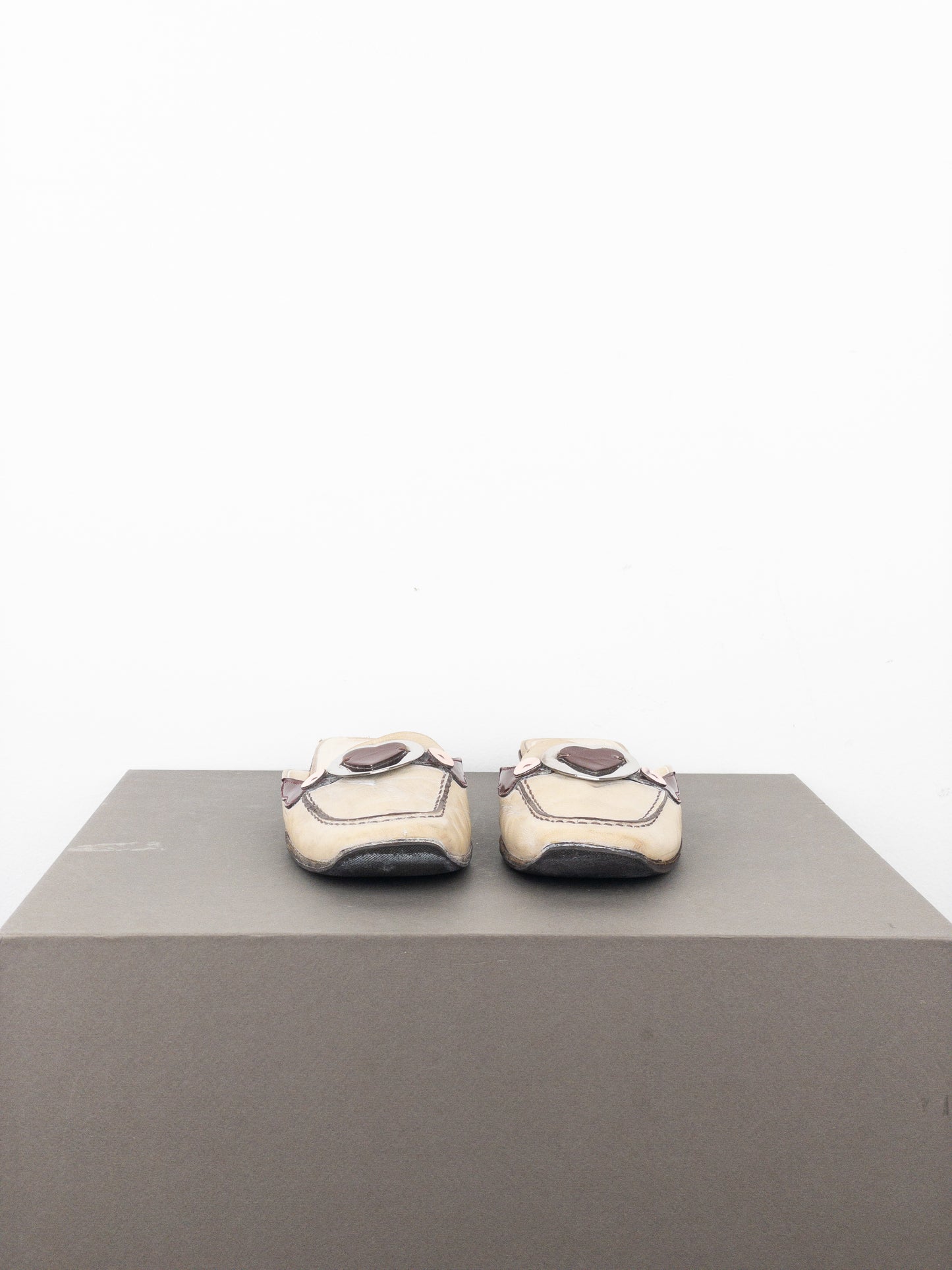 Prada SS00 Square Toe Metal Heart Mules