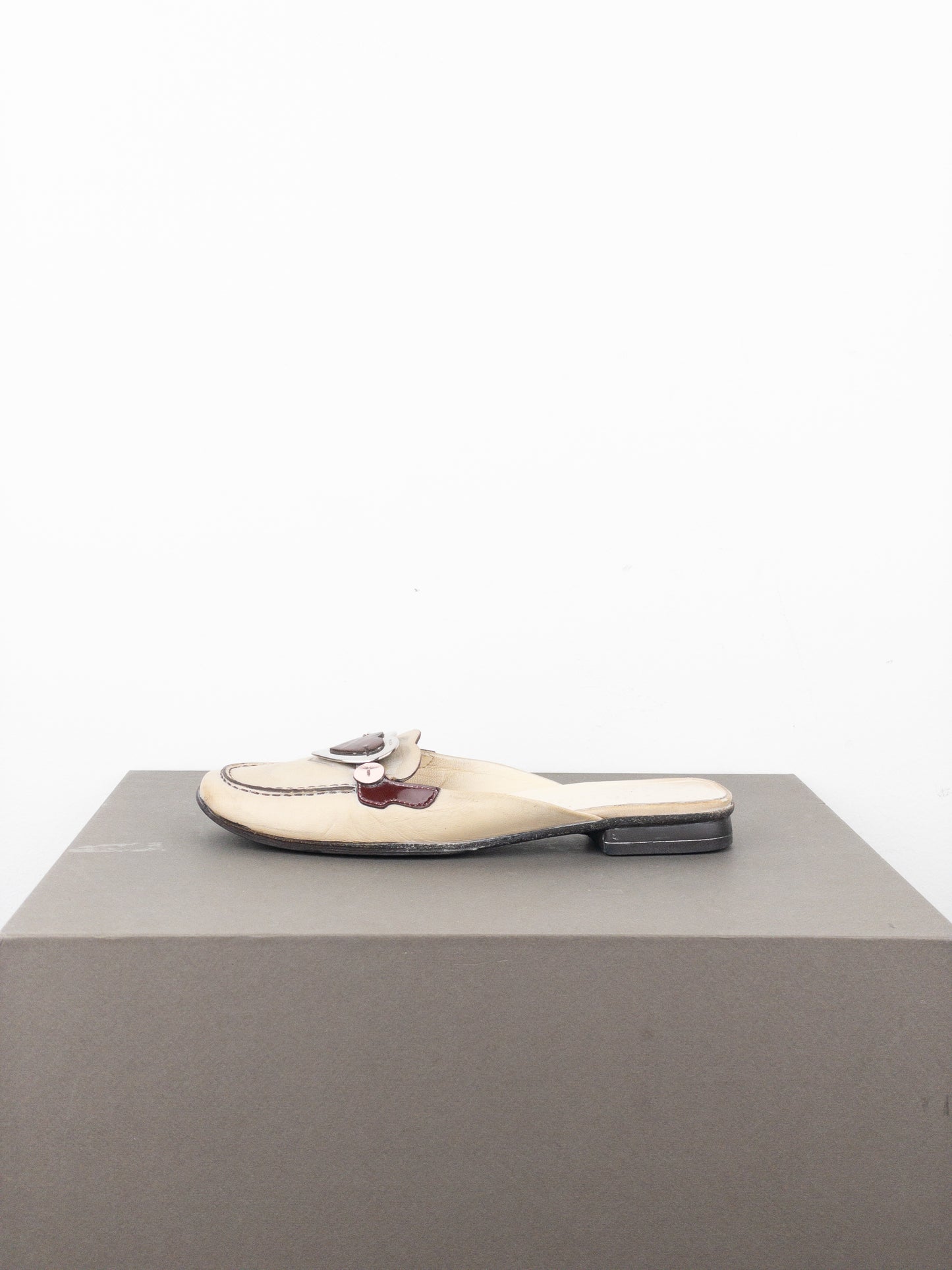 Prada SS00 Square Toe Metal Heart Mules