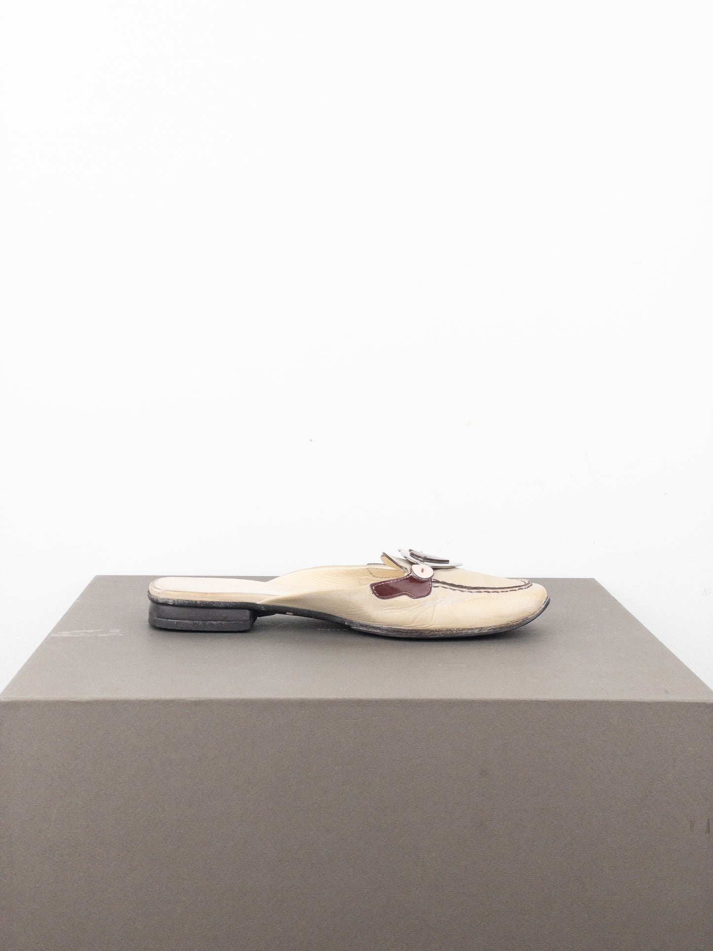 Prada SS00 Square Toe Metal Heart Mules