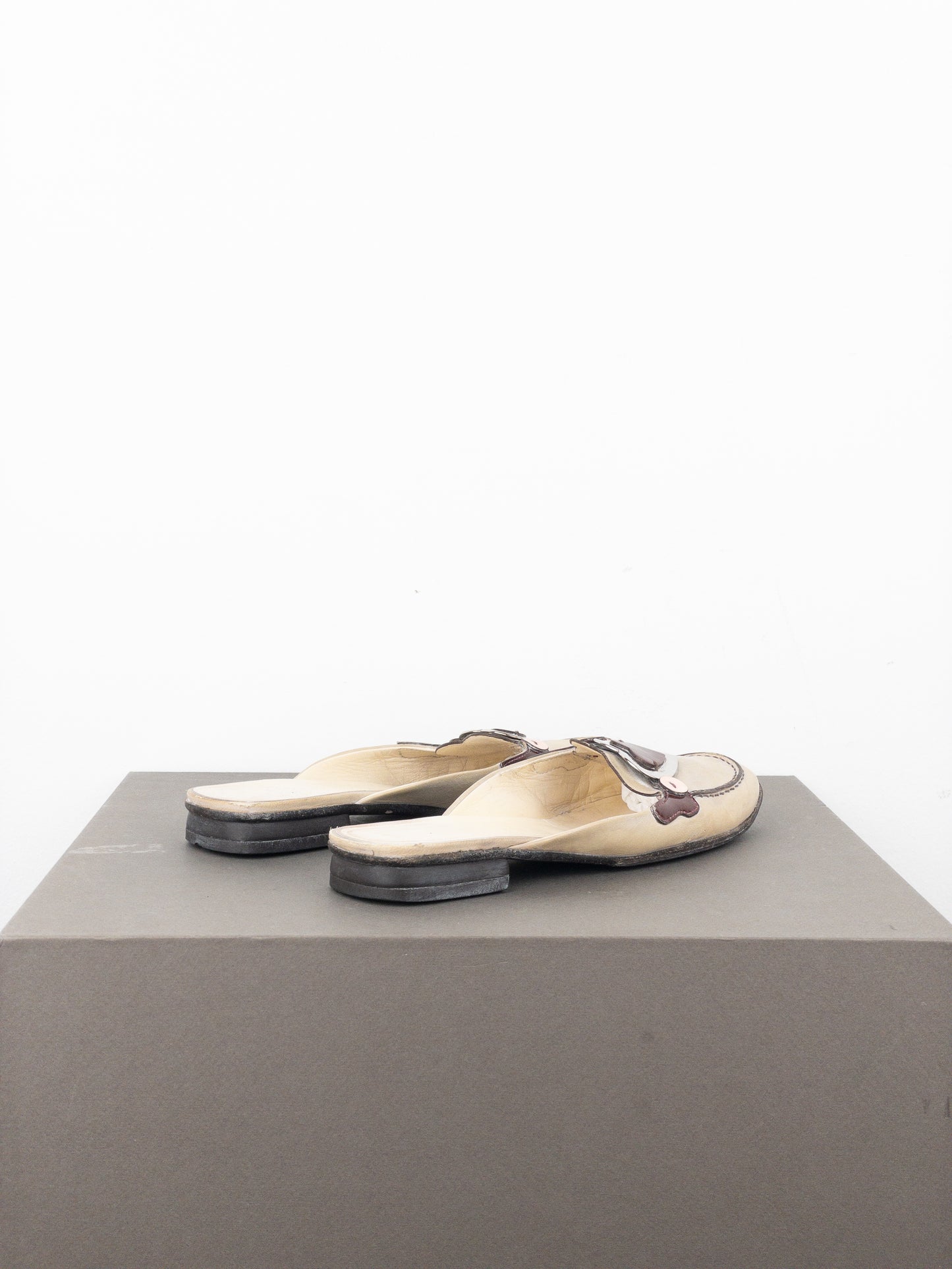 Prada SS00 Square Toe Metal Heart Mules