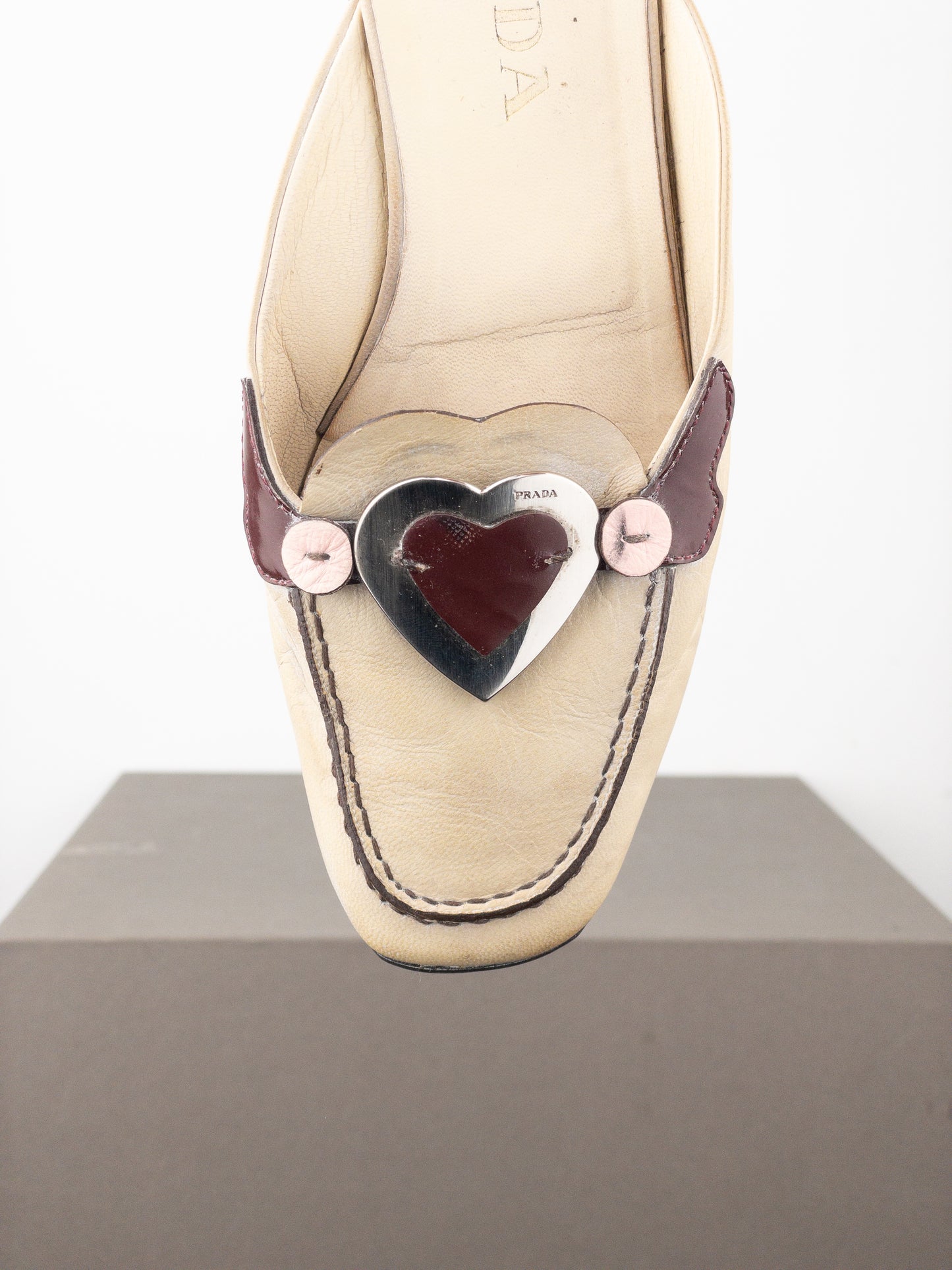 Prada SS00 Square Toe Metal Heart Mules