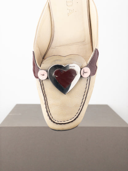 Prada SS00 Square Toe Metal Heart Mules