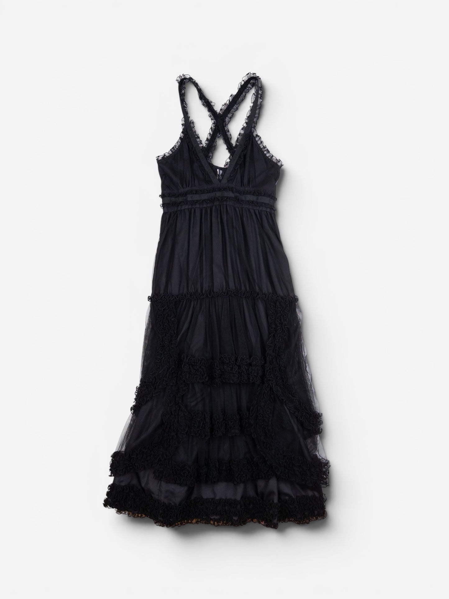 Jean Paul Gaultier 2000s Summer Chiffon Tulle Lace Ruffle Doll Midi Dress