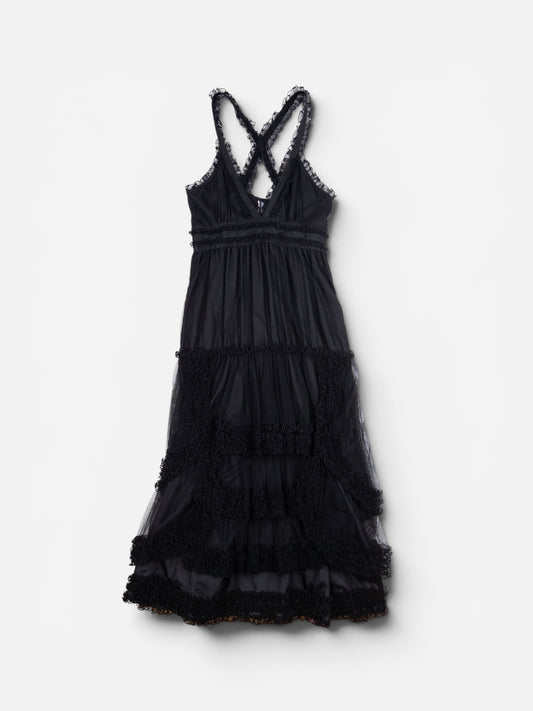 Jean Paul Gaultier 2000s Summer Chiffon Tulle Lace Ruffle Doll Midi Dress