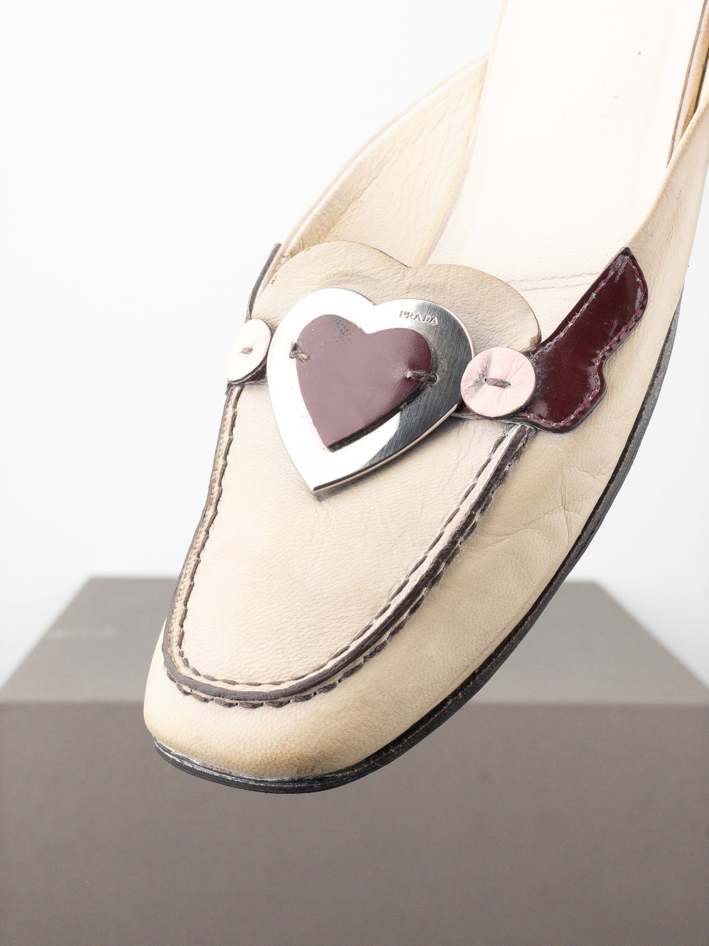 Prada SS00 Square Toe Metal Heart Mules