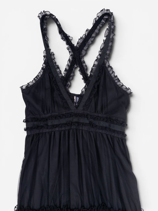 Jean Paul Gaultier 2000s Summer Chiffon Tulle Lace Ruffle Doll Midi Dress – photo 3