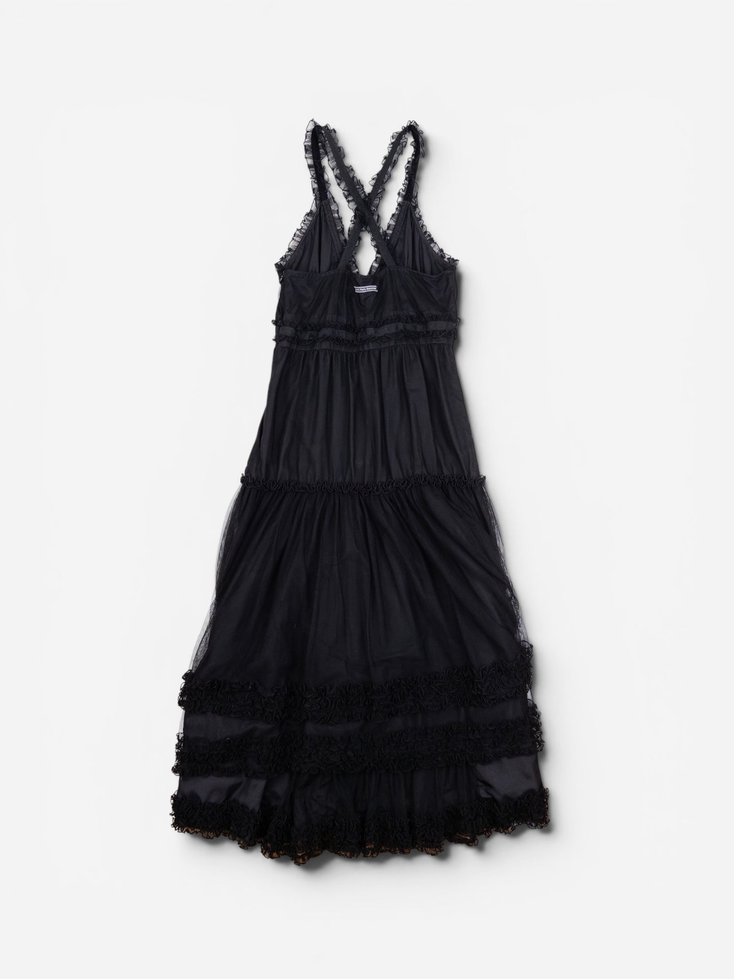 Jean Paul Gaultier 2000s Summer Chiffon Tulle Lace Ruffle Doll Midi Dress