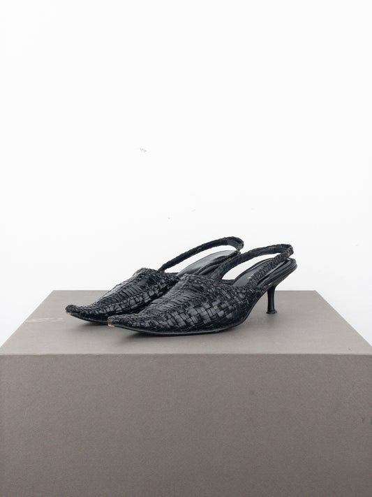 Balmain 2010s Woven Leather Slingback Kitten Heels