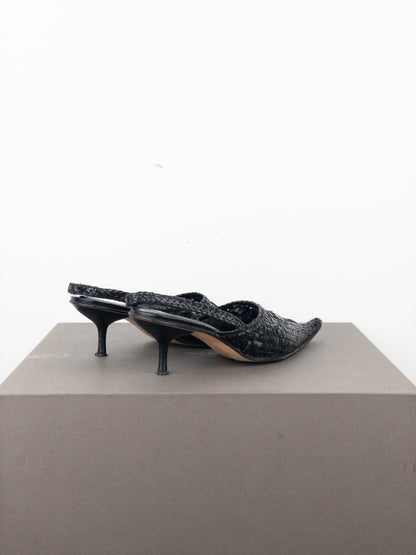 Balmain 2010s Woven Leather Slingback Kitten Heels